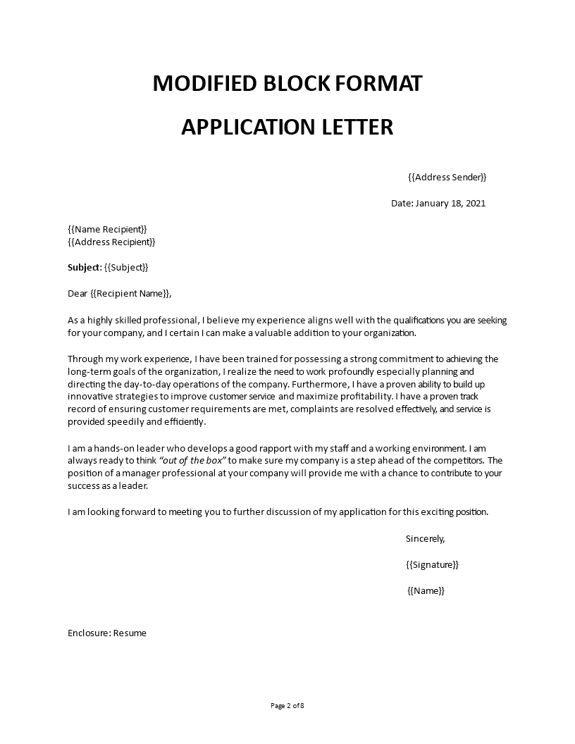 modified block format letter sample