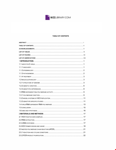 Table of contents Word template