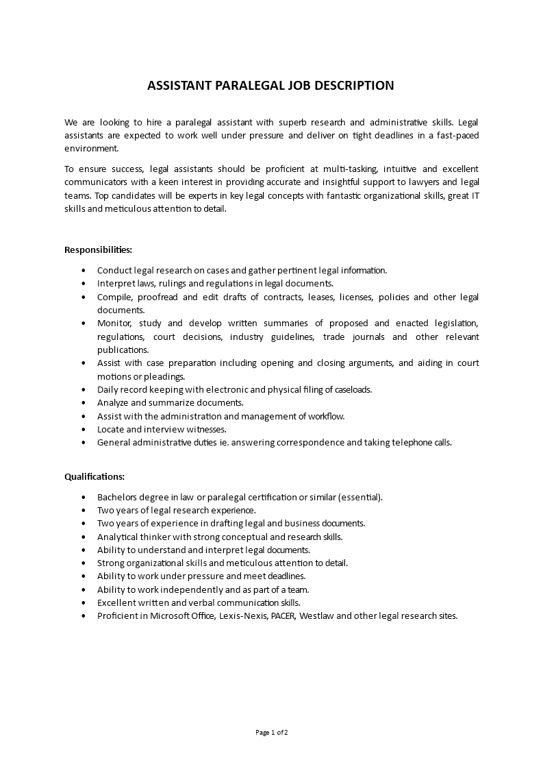 paralegal assistant job description Main Image paralegal assistant job description