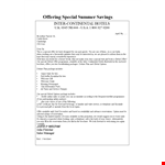 Summer Special Offering: Sales Letter Template example document template