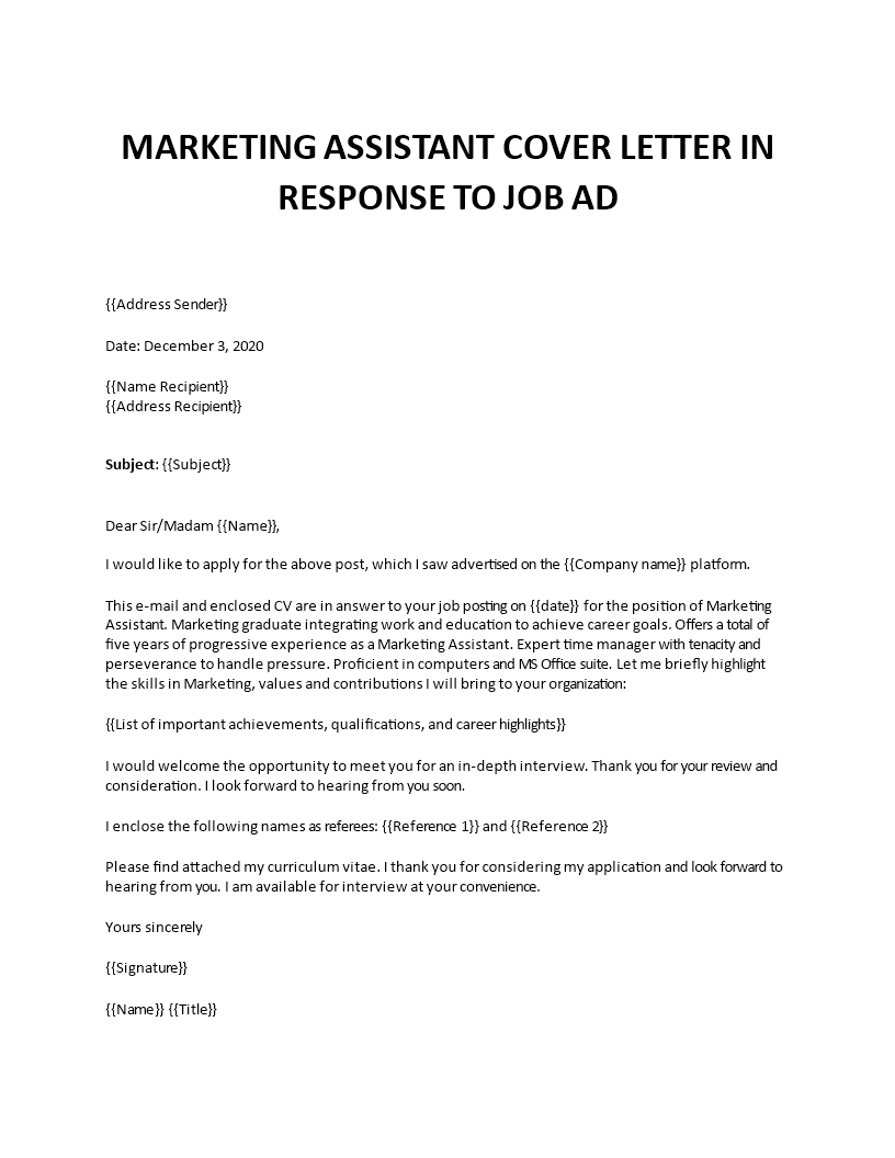 application letter marketing assistant