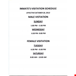 Inmate's Visitation Schedule example document template