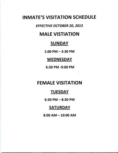 Inmate's Visitation Schedule