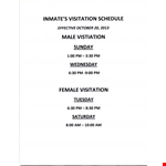 Inmate's Visitation Schedule example document template 