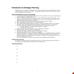 Strategic Plan Template - Organization's Values, Mission, Vision example document template