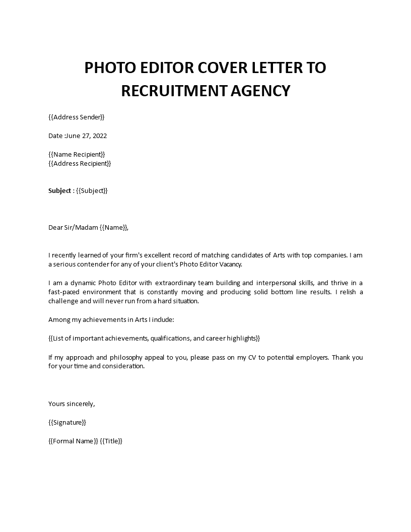 photo editor cover letter