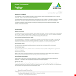 Marion Environmental Management: Your Comprehensive Environmental Policy Solution example document template