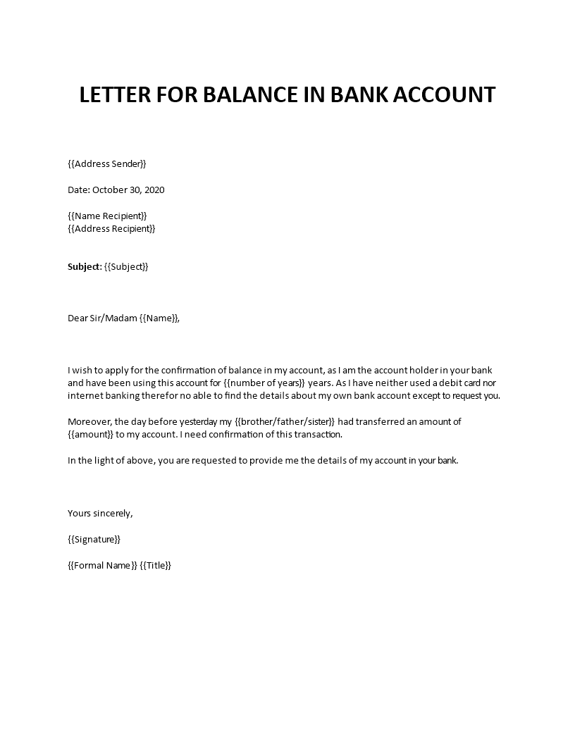 bank balance request letter template