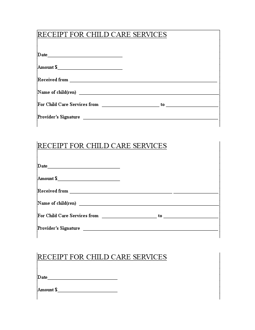 Child Care Receipt Template