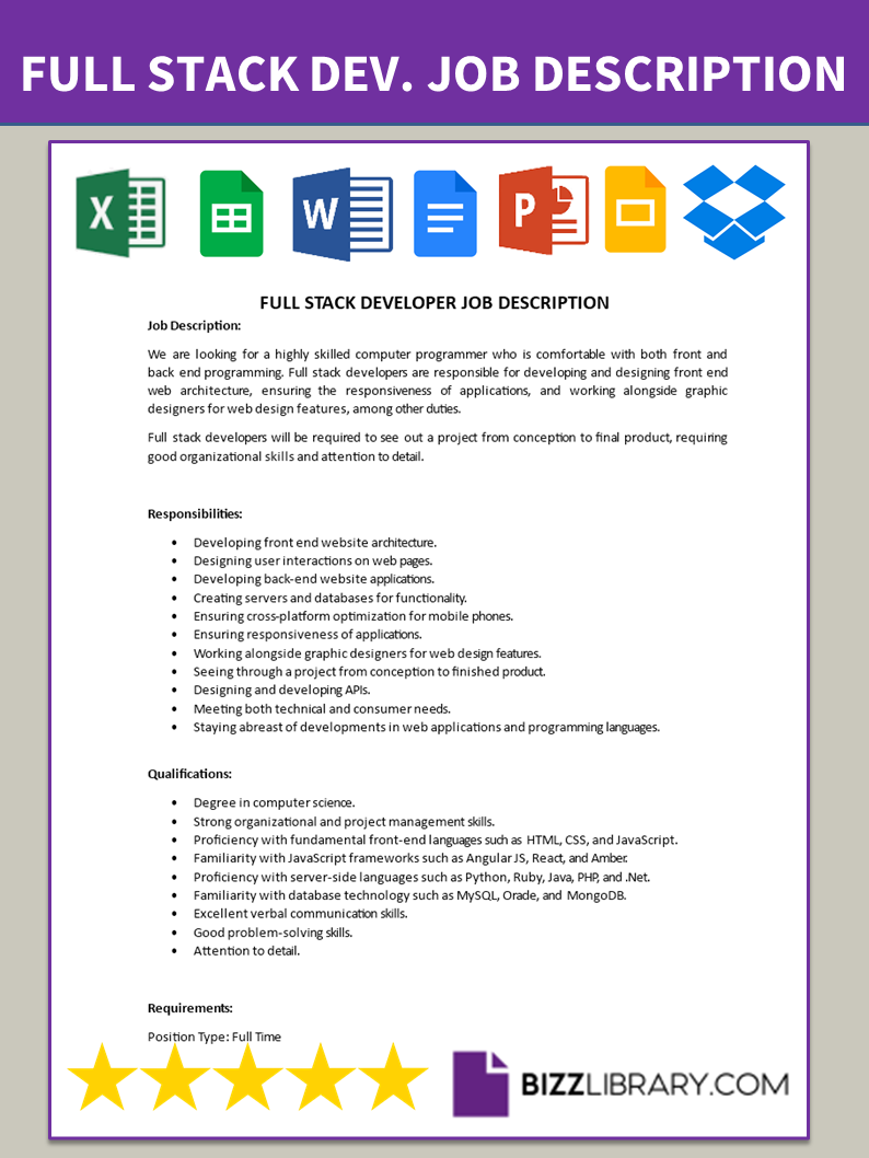 full stack developer job description template