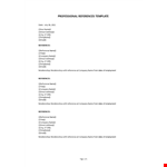 Professional references template example document template