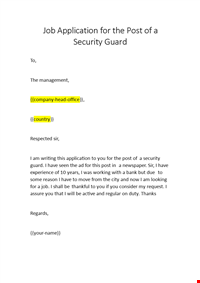 Job Application for the Post of Security Guard