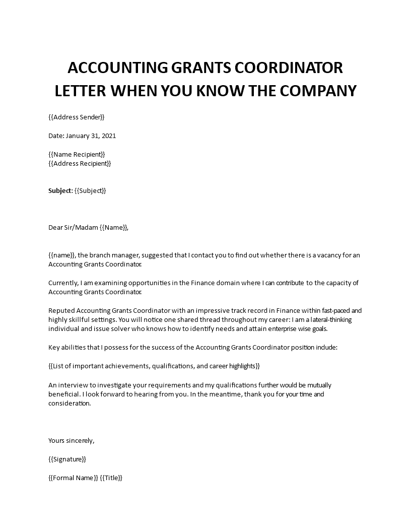 sample cover letter for grant accountant