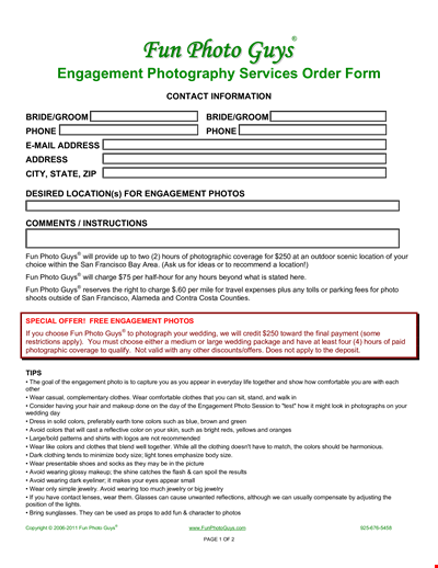 Sample Engagement Photography Contract for Client Photos