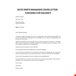 Cover letter parts manager example document template