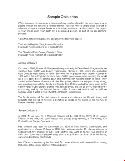 Sample Obituary Guide Template