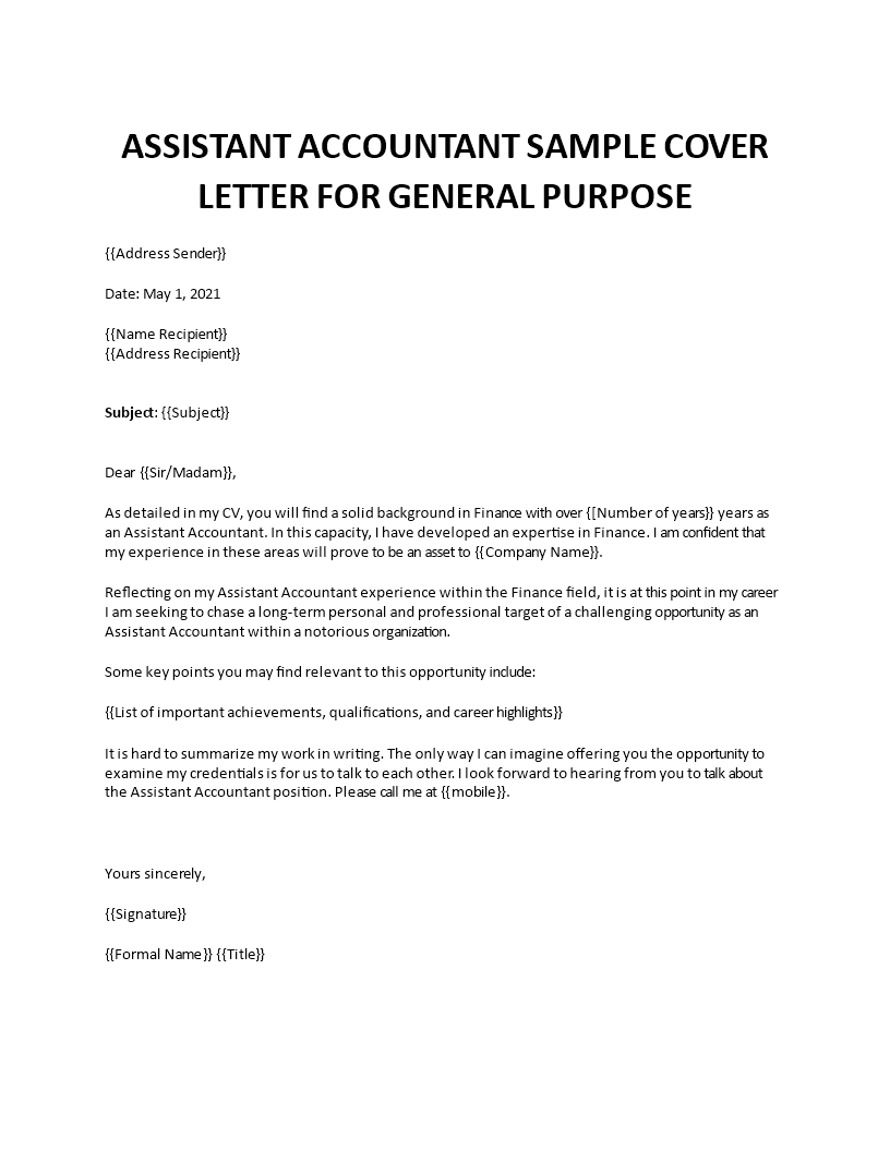 assistant accounting cover letter