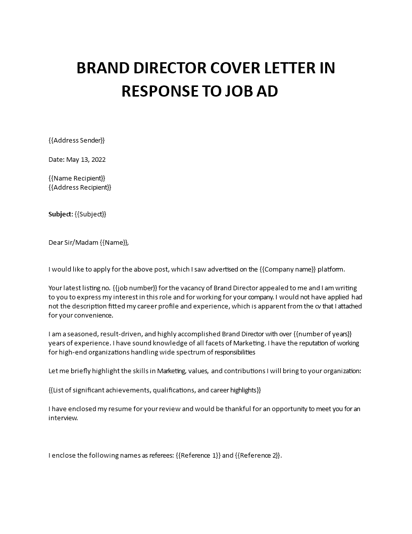 brand director application letter template