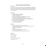 Health and Fitness Job Description example document template