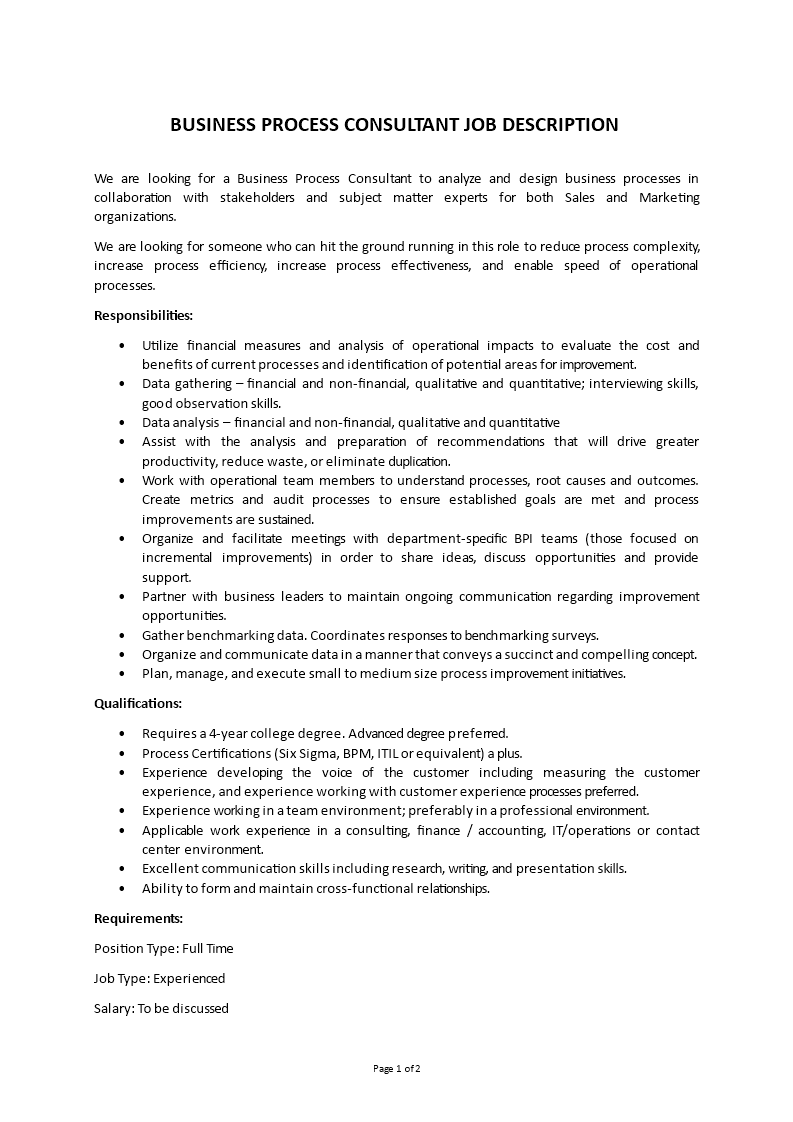 business process consultant job description