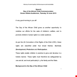 Speech For The Minister, Day Of African Child, example document template