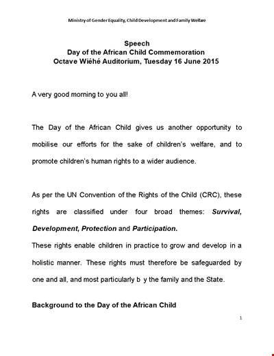 Speech For The Minister, Day Of African Child,
