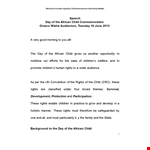 Speech For The Minister, Day Of African Child, example document template 