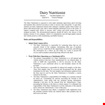 Dairy Nutritionist Job Description - Ensuring Optimal Dairy Nutrition with Expertise in Minerals example document template
