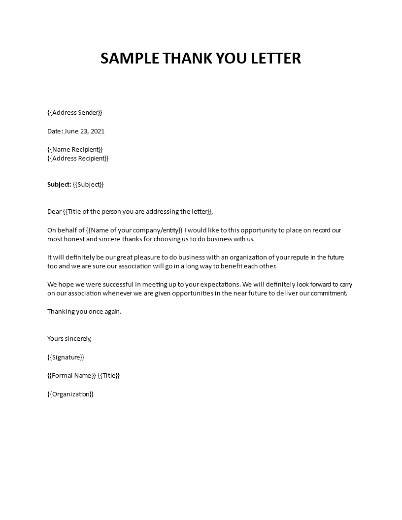 sample thank you letter