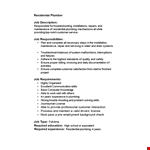 Residential Plumber Job Description - Customer-Focused Plumbing Maintenance example document template