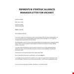 Payments And Strategic Alliances Manager application letter  example document template