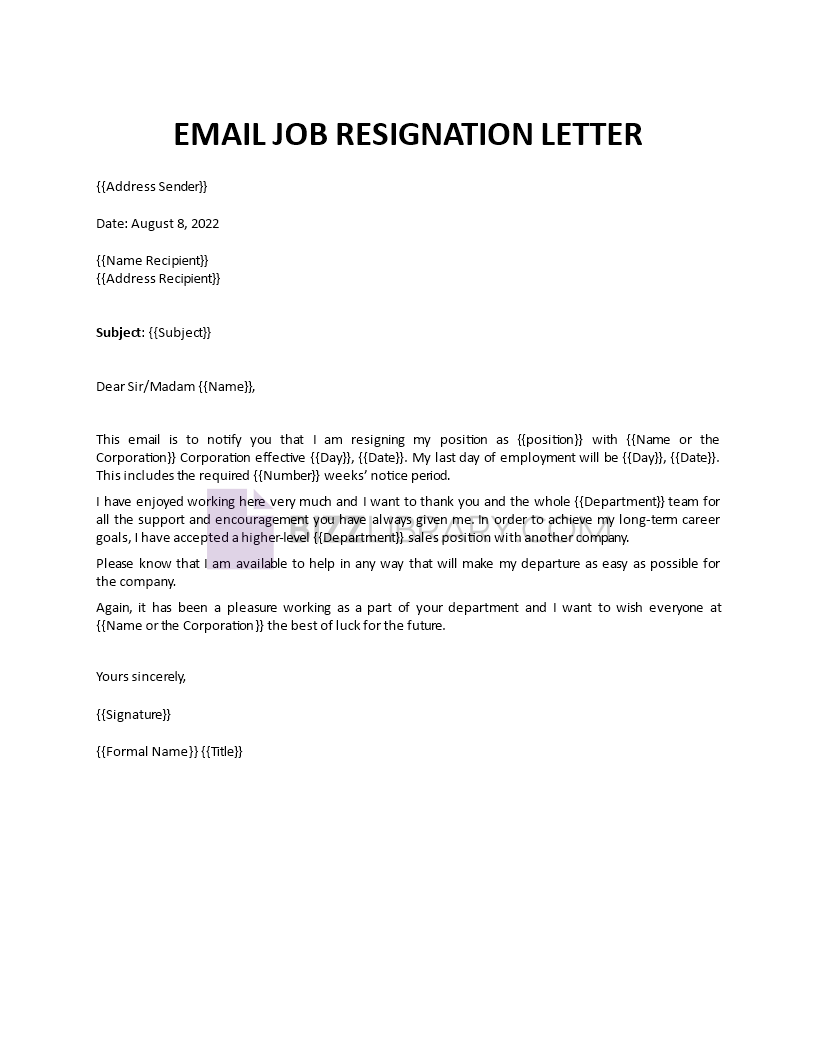 email job resignation template Main Image email job resignation template template