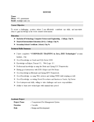 Fresher Core Java Resume