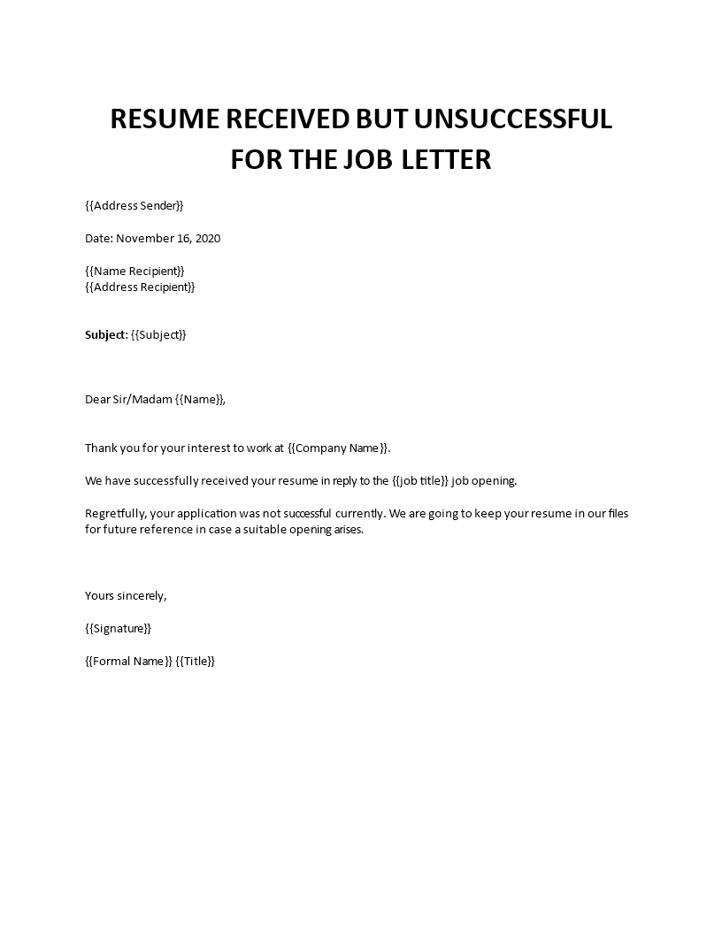 job applicant rejection letter sample