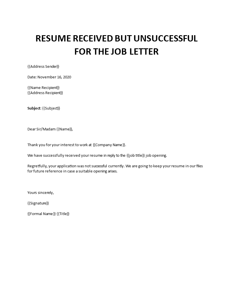 Job applicant rejection letter sample