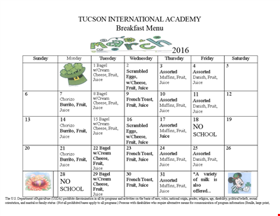 Free Menu Calendar Pdf Template Download