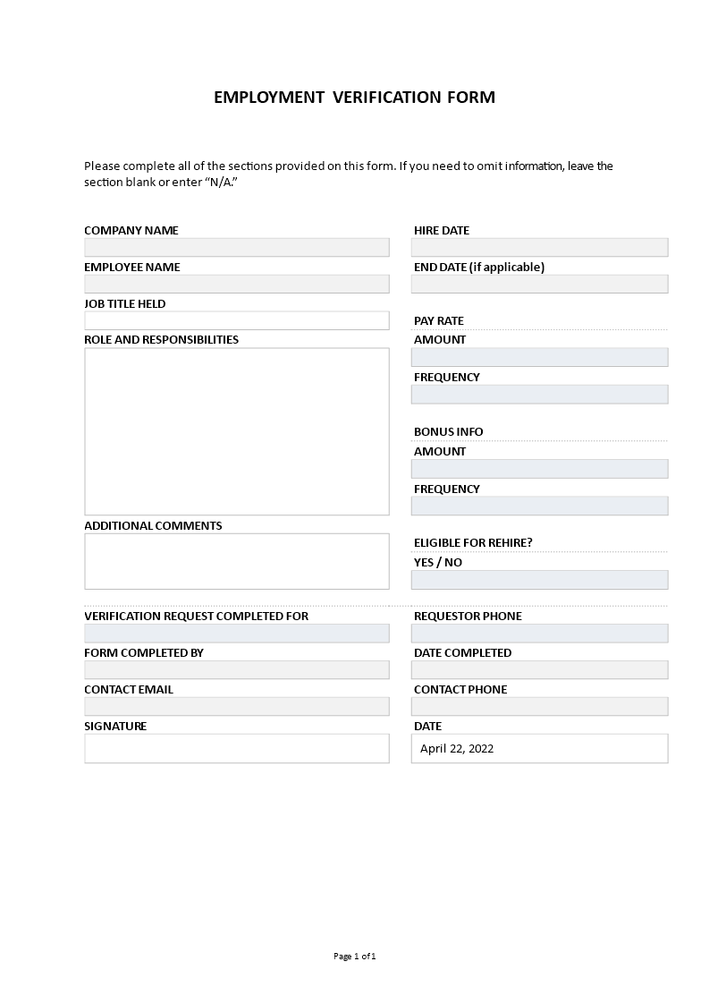 employment verification form
