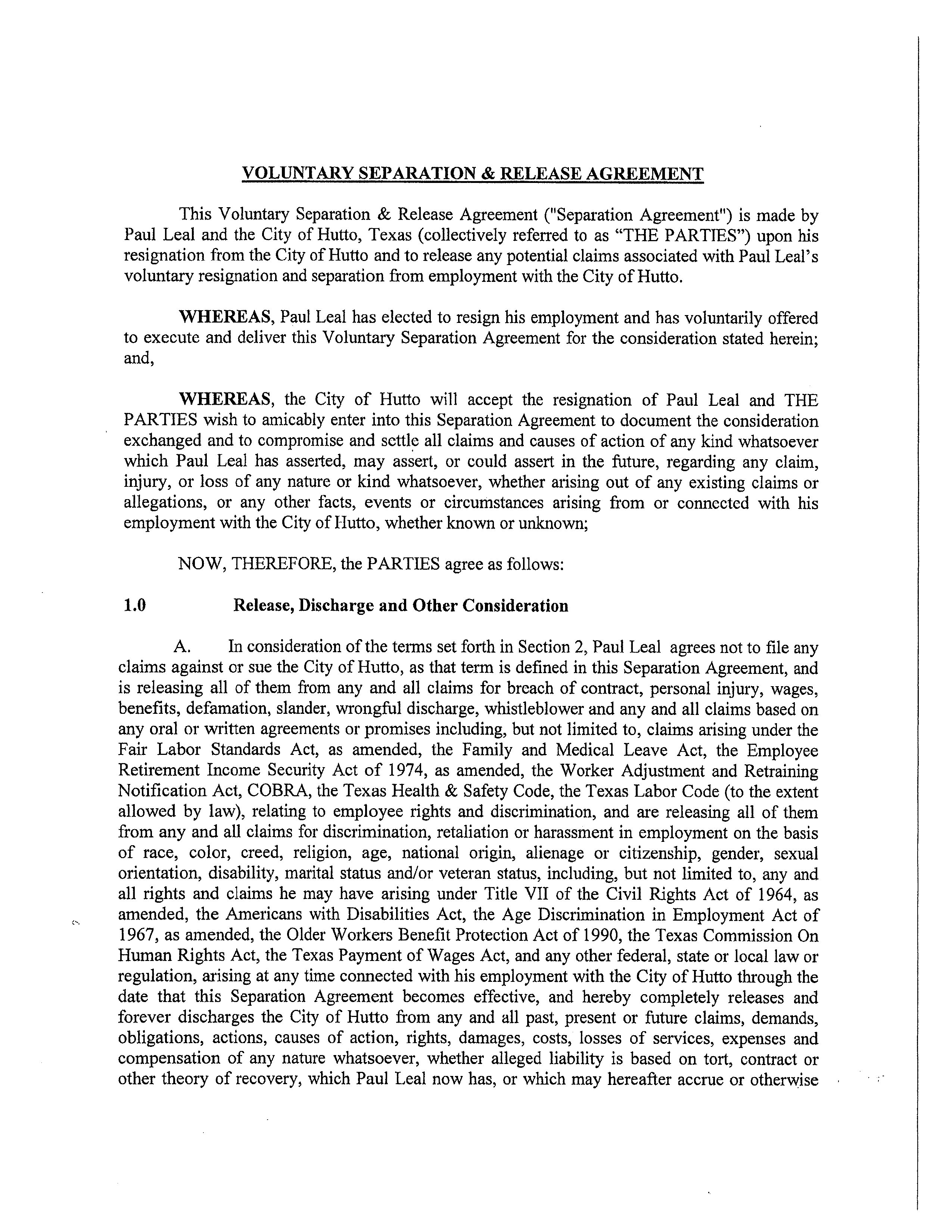 Voluntary Employment Separation Agreement Template Voluntary Employment Separation Agreement Template