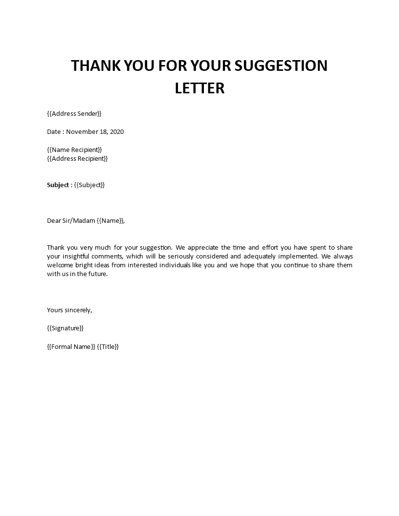 thank you for your suggestion letter