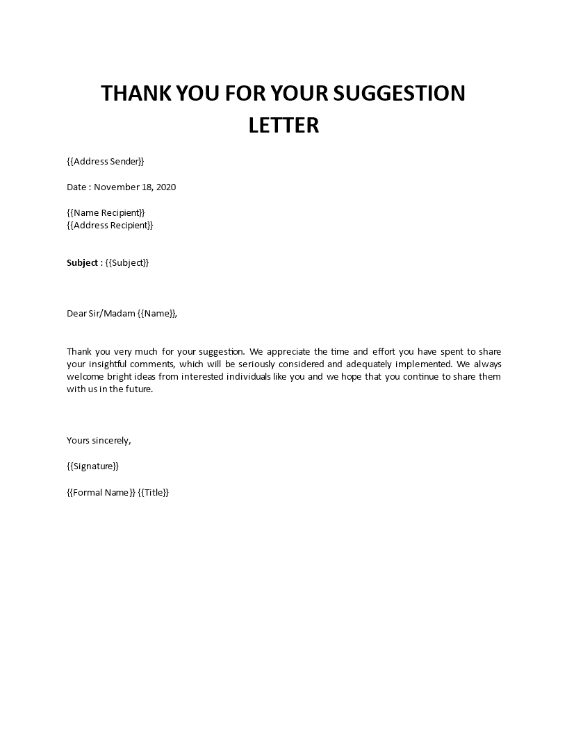 thank you for your suggestion letter Main Image thank you for your suggestion letter