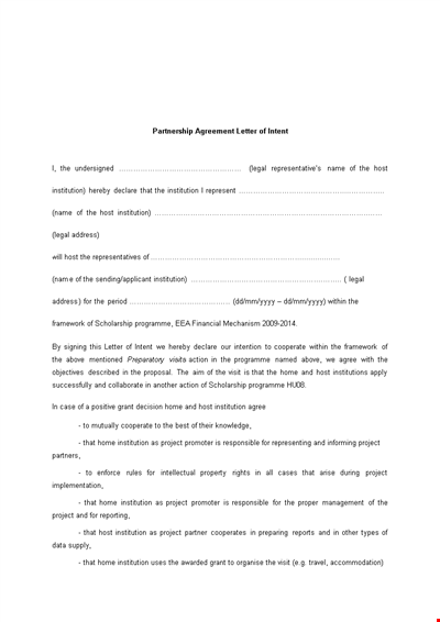 Partnership Agreement Letter Of Intent