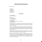 Press Release New Employee example document template