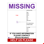 Template with reward poster for missing person example document template