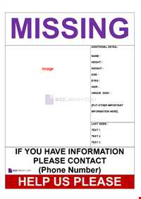 Template with reward poster for missing person
