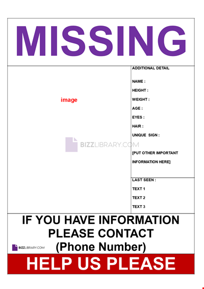 Template with reward poster for missing person