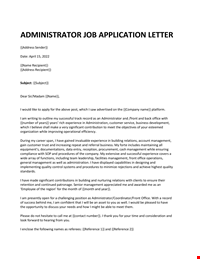 Administrator Job application letter