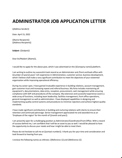 Administrator Job application letter