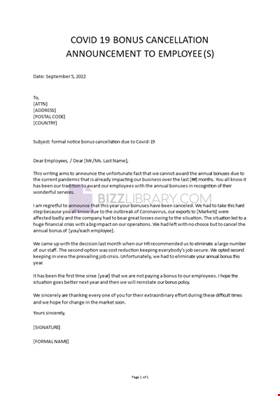 Bonus cancellation announcement due to COVID-19