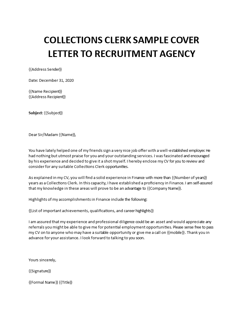 Collections Clerk sample cover letter Collections Clerk sample cover letter