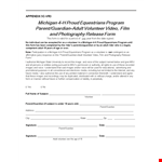 Photo Release Form for Parents, Guardians, and Adult Volunteers in Michigan example document template